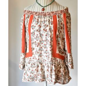 Democracy Off Shoulder Floral Top w/ Orange Stripe